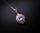 Aquamarine Necklace - 18KGP @ Sterling Silver - Blue Aquamarine Jewelry Rose gold Spiritual flower petal Pendant #500