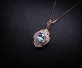 Aquamarine Necklace - 18KGP @ Sterling Silver - Blue Aquamarine Jewelry Rose gold Spiritual flower petal Pendant #500