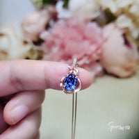 Rose Gold Blue Sapphire Necklace Sterling Silver Flower Petal 2 CT Blue Sapphire Pendant #166