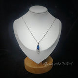 Blue Sapphire Necklace Marquise Cut White Gold Coated Full Sterling Silver Large 3 CT Blue Sapphire Pendant Gemstone Leaf Navette Style #676