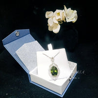 Peridot Necklace Gemstone Royal - White gold coated Sterling Silver - 14 ct Oval Cut Green Peridot Pendant #917