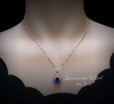 Lily Flower Blue Sapphire Necklace 18K Rose gold @ Sterling Silver 3 CT Blue Sapphire Pendant September Birthstone Layered Double Halo #790
