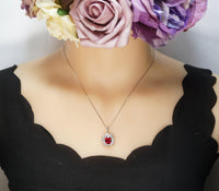 Large Ruby Necklace - Diamond Milky Way Spiral Pendant - 18KGP White Gold Sterling Silver - 3 CT Galaxy Vortexes Windmill Ruby Jewelry #1001