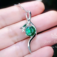 2 CT Round Emerald Necklace Sterling Silver Bow Swirl Infinity Green Emerald Pendant Green Gemstone Jewelry May Birthstone #509