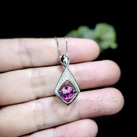 Dynamic Swing Pink Tourmaline Necklace - Round Cut 0.85 Ct - 18KGP @ Sterling Silver - Pink Tourmaline Pendant #175