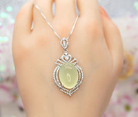 Large Prehnite Necklace - Sterling Silver Green Prehnite Jewelry 1031