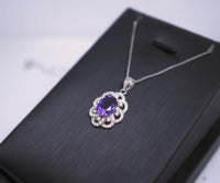 Genuine Amethyst Necklace Sterling Silver Sim Gemstone Flower White Gold Coated Natural Purple Gemstone February Birthstone Jewelry #456