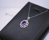 Genuine Amethyst Necklace Sterling Silver Sim Gemstone Flower White Gold Coated Natural Purple Gemstone February Birthstone Jewelry #456