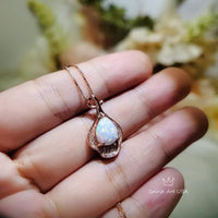 Opal Necklace - Rose Gold Gemstone Petal Flower Jewelry Sterling Silver Synthetic Opal Leaf Pendant Jewelry #207