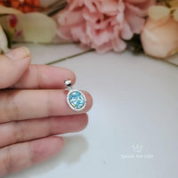 Aquamarine Necklace - Sterling Silver Rose Gold Halo Blue Aquamarine Pendant 18kgp @ Sterling Silver March Birthstone Adjustable Chain #316