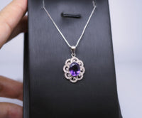 Genuine Amethyst Necklace Sterling Silver Sim Gemstone Flower White Gold Coated Natural Purple Gemstone February Birthstone Jewelry #456