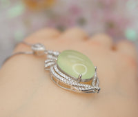 Large Prehnite Necklace - Sterling Silver Green Prehnite Jewelry 1031