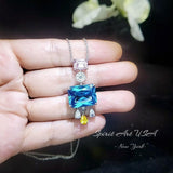 Geometric Scissor Blue Topaz Necklace - Sterling Silver Tassel Dangle Blue Topaz Pendant - White Gold coated #909