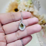 Genuine Teardrop Peridot Necklace - Gemstone Petal Flower -Natural 2.5 CT Green Peridot Pendant 18KGP August Birthstone Sterling Silver #937