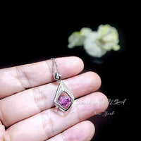 Dynamic Swing Pink Tourmaline Necklace - Round Cut 0.85 Ct - 18KGP @ Sterling Silver - Pink Tourmaline Pendant #175