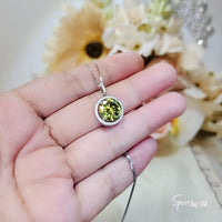 Round Peridot Necklace - Sterling Silver Solitaire Halo Gemstone 3.5 CT Green Gemstone Pendant August Birthstone Jewelry #199