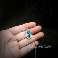 Aquamarine Necklace - Large Geometric Aquamarine Pendant - 18KGP @ Sterling Silver - Spacecraft Style 5 Ct Rectangle Aquamarine Jewelry #682