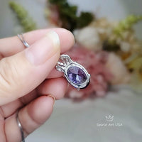 Created synthetic Amethyst Necklace - Diamond Crown 6 CT Amethyst Pendant - Sterling Silver White Gold Plated Large Purple Jewelry #657