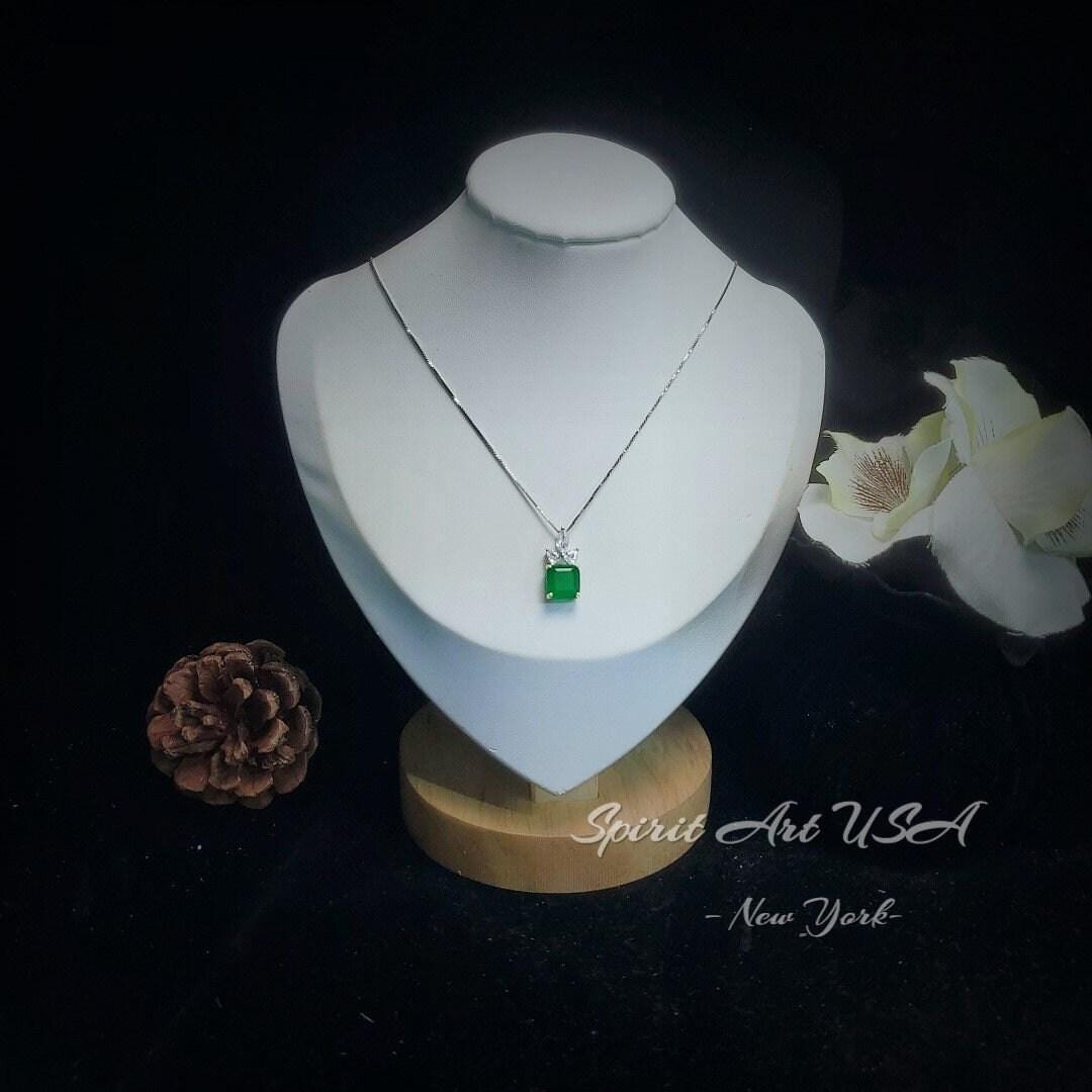 Square Cut Emerald Necklace ‐ May Birthstone Jewelry, 18K Gold Plated Sterling Silver Pendant, Chain Gift #462