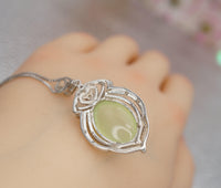 Large Prehnite Necklace - Sterling Silver Green Prehnite Jewelry 1031