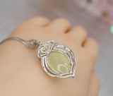 Large Prehnite Necklace - Sterling Silver Green Prehnite Jewelry 1031