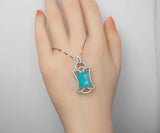 Large Paraiba Necklace - Sterling Silver Gemstone Square Royal Flower Pendant Blue Paraiba Tourmaline Pendant Jewelry #733