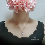 Opal Necklace - Rose Gold Gemstone Petal Flower Jewelry Sterling Silver Synthetic Opal Leaf Pendant Jewelry #207