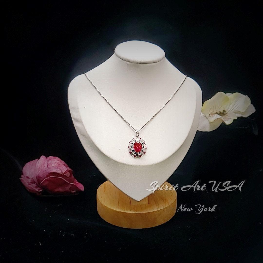 Luxury Radiant Red Ryby Necklace - Source Light Style - 18kgp @ Sterling Silver - Exclusive Design 2.8 CT Ruby Pendant #901
