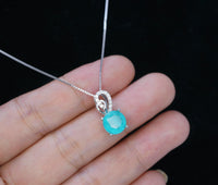 Sterling Silver Round Paraiba Necklace - 8 mm 2 CT Blue Gemstone Pendant Paraiba Tourmaline Necklace #009