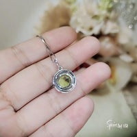 Round Peridot Necklace - Sterling Silver Solitaire Halo Gemstone 3.5 CT Green Gemstone Pendant August Birthstone Jewelry #199