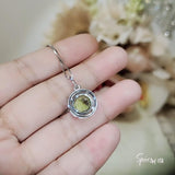 Round Peridot Necklace - Sterling Silver Solitaire Halo Gemstone 3.5 CT Green Gemstone Pendant August Birthstone Jewelry #199