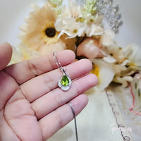 Genuine Teardrop Peridot Necklace - Gemstone Petal Flower -Natural 2.5 CT Green Peridot Pendant 18KGP August Birthstone Sterling Silver #937