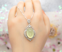 Large Prehnite Necklace - Sterling Silver Green Prehnite Jewelry 1031