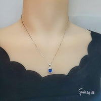 Halo Blue Sapphire Necklace - Oval 2 CT Royal Blue Gemstone Pendant - Gemstone White Gold Coated Sterling Silver - September Birthstone #285