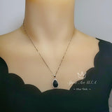 Large Natural Black Onyx Necklace - Root Chakra Healing - Sterling Silver Genuine Teardrop Gemstone Halo Black Onyx Pendant #932