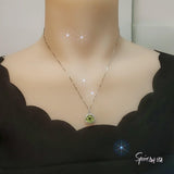 Round Peridot Necklace - Sterling Silver Solitaire Halo Gemstone 3.5 CT Green Gemstone Pendant August Birthstone Jewelry #199