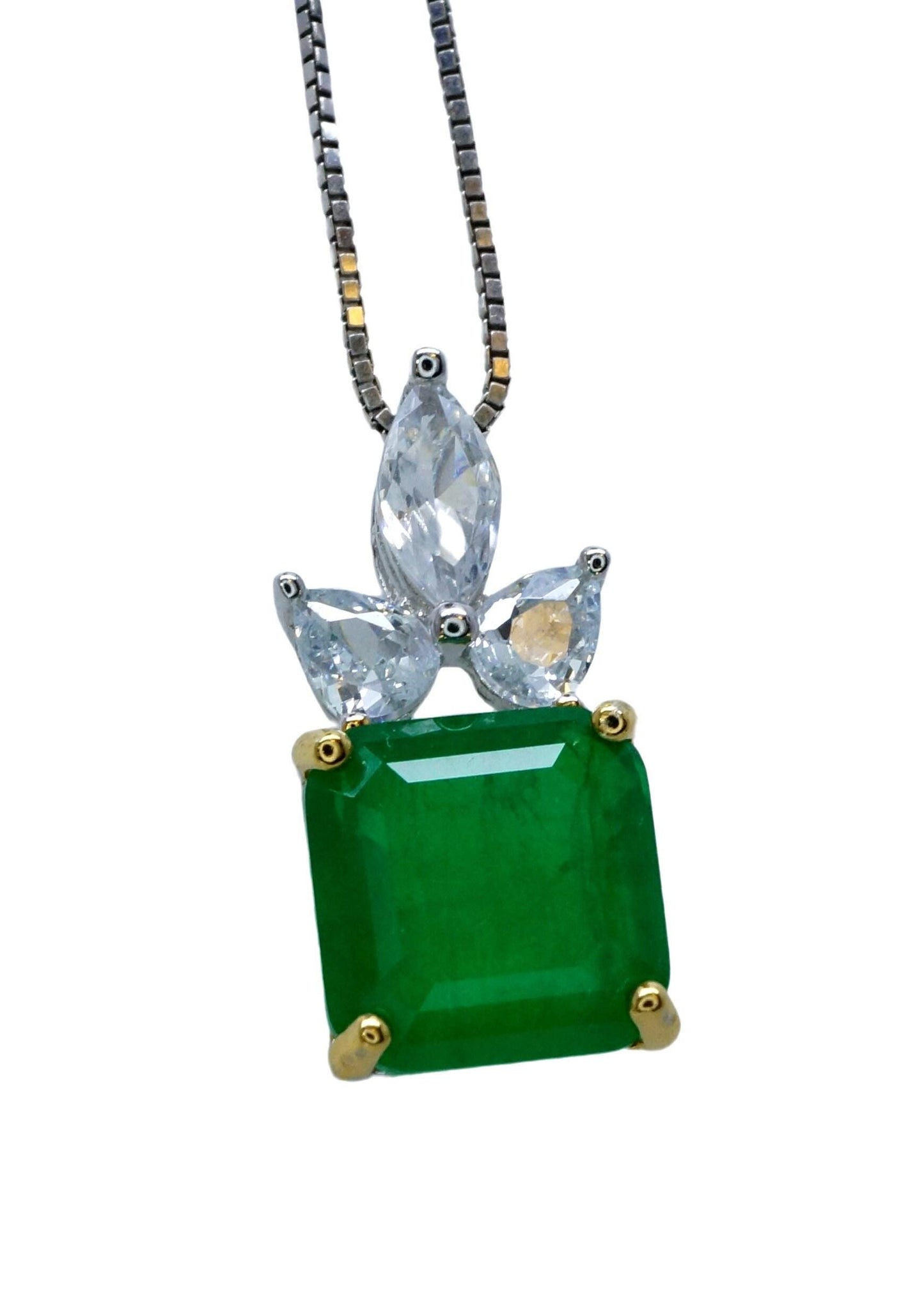 Square Cut Emerald Necklace ‐ May Birthstone Jewelry, 18K Gold Plated Sterling Silver Pendant, Chain Gift #462