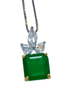 Emerald Necklace - 18kgp @ Sterling Silver - Lab Grown Square Emerald - Three Petal Flower Jewelry #462
