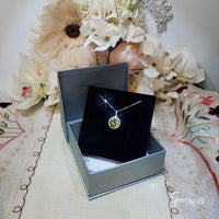 Round Peridot Necklace - Sterling Silver Solitaire Halo Gemstone 3.5 CT Green Gemstone Pendant August Birthstone Jewelry #199