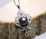 Large Freshwater Black Pearl Necklace - Full Full Sterling Silver High Quality Genuine Black Pearl Tassel Necklace 1024