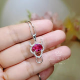 Sterling Silver Ruby Necklace - Buffalo Cattle Bull OX Necklace - July Birthstone - 1.5 CT Ruby Pendant #259