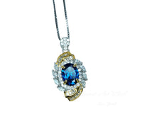 Blue Sapphire Necklace Spiral of Life Pendant - 2 CT Blue Sapphire Pendant Spiritual Gemstone Flower Jewelry Double Halo Swirl 18KGP #656