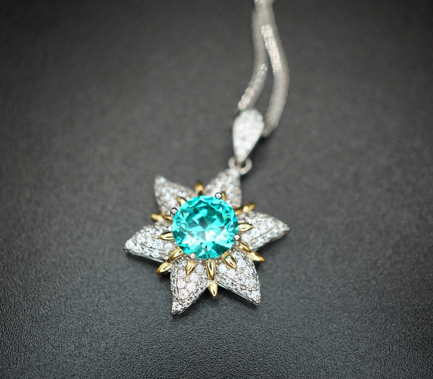 Greenish Blue Paraiba Necklace - Sterling Silver Star fish Paraiba Jewelry Blueish Green Paraiba tourmaline Pendant #831