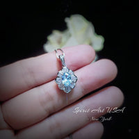 Aquamarine Necklace - Tiny Gemstone Flower Style Blue Aquamarine Pendant - Small Mini Blue Aquamarine Jewelry #310
