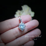 Aquamarine Necklace - Tiny Gemstone Flower Style Blue Aquamarine Pendant - Small Mini Blue Aquamarine Jewelry #310