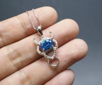 Blue Topaz Necklace - Sterling Silver Bull Ox Pendant - Blue Topaz Jewelry - 18kgp Buffalo Necklace #136