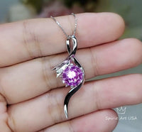 Luxury Pink Tourmaline Necklace White Gold coated Sterling Silver Swirl Infinity Style Pendant - 2 CT Lab created Vivid Pink Gemstone #936