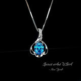 Blue Topaz Necklace - Sterling Silver White Gold Flower Blue Gemstone Pendant - December Birthstone Topaz Jewelry #364