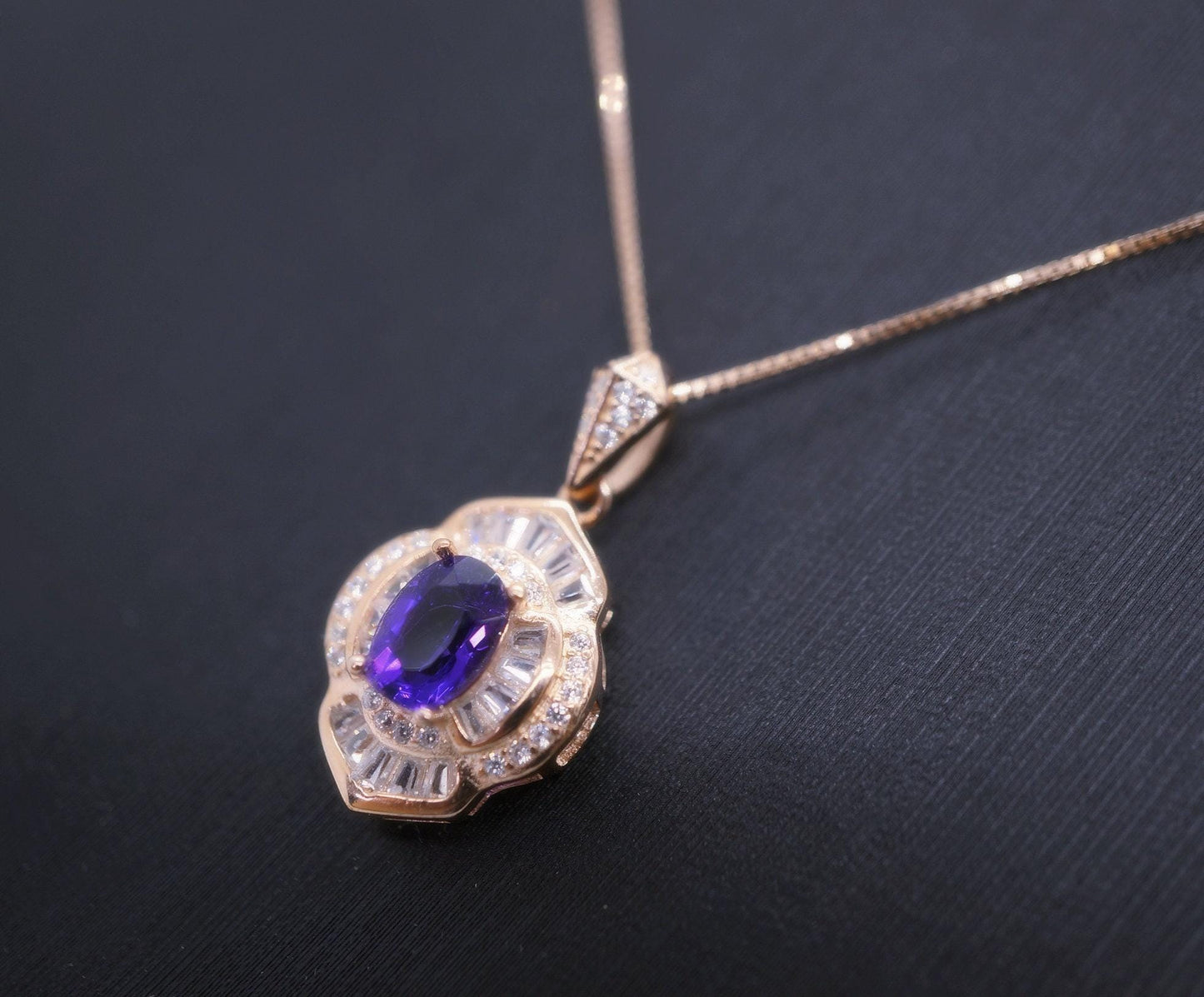 Amethyst Necklace - Rose Gold Sterling Silver - Lotus Amethyst Pendant - February Birthstone - Purple Gemstone Jewelry #615