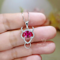 Sterling Silver Ruby Necklace - Buffalo Cattle Bull OX Necklace - July Birthstone - 1.5 CT Ruby Pendant #259